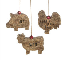 Pig Cow Rooster Resin Ornaments Lot of 3 NWT Ganz Farmhouse Rustic Country Bells