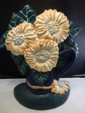 Large Cast Iron Floral POT Doorstop Original Paint Antique Victorian Styl Door  