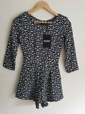 Missguided Taille 6 Fermeture Éclair Dos Manches 3/4 Combi-short Shorts-Noir/Blanc