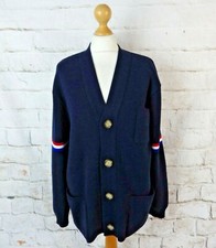 Vintage drapeau français tricolore patriotique Bleu marine Bouton Col V Cardigan 16 M L
