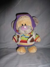 Peluche Doudou Diddl Ours Pimboli Pull tricolore avec casquette TBE 30cm