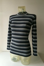 CACHAREL  PULL RAYE MARINE GRIS BLANC TAILLE 36-38 VINTAGE EXCELLENT ETAT