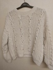 Femme Primark Taille L blanc cassé avec perles & strass motif Pull