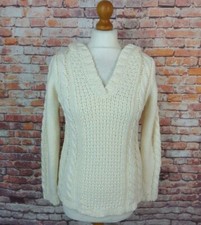 Fluide Crème À Capuche Capuche Pull Câble Aran Tricot à Manches Longues S XS 8 V neck