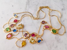 Collier sautoir long vintage trois rangées basel cristal multicolores