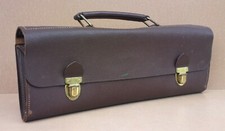 Ancien CARTABLE PLIANT CUIR POCHETTE pliable école professeur instituteur