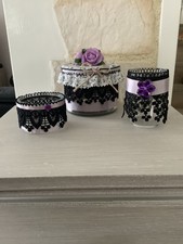 Lot 2 Bougeoirs + 1 Pot Décoration En Verre - Fait Main