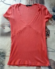 t-shirt haut manches courtes rose saumon femme BERSHKA - taille 34