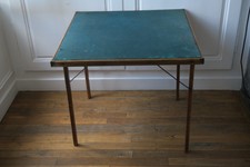 Ancienne table de jeu pliante, table de bridge bois et feutrine verte