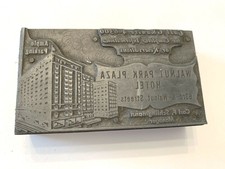 Vintage Wood Metal Print Block Ink Stamp Press Walnut Park Plaza Hotel