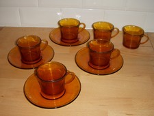 Lot 6 tasses à café + 4 soucoupes-Verre Trempé DURALEX ambré/vermeil-Vintage-TBE