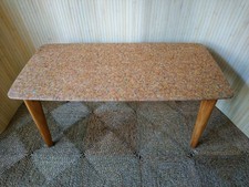Fab Vintage Rétro Kitsch homeworthy en teck Table de café Rainbow liège cuir TOP