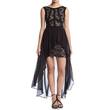 Morgan Et Company Noir Haut Bas Dentelle Bal Soirée Habillé Robe Taille 3/4