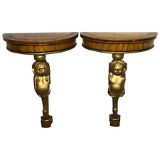 Paire Fin Antique Hollandais Demi Lune Tulipe Inlaid Marqueterie Chérubin