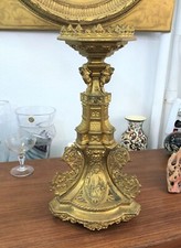 Ancien pique cierge religieux en bronze Décor GOTHIQUE 42 cm Bougeoir Chandelier