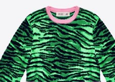 Pull court KENZO pour H&M à rayures tigrées vert et noir et col rose. T. XS TBE