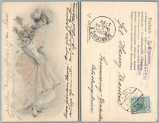 1905 Autrichien Antique Art Carte Postale Avec / Tampon à la Mode Femme