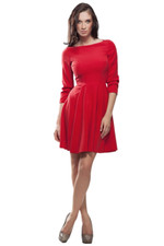 Nife, Robe Ajustée et Evasée Rouge Tailles 34 36 38 40 Patineuse Manches 3/4