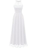 Wedtrend Robe Blanche Longue en Dentelle Chic Col Rond