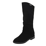 Bottes Femme Cuir Plate Bottes Doux Hiver Daim Automne