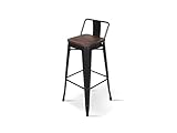 KOSMI - Tabouret de Bar en métal Noir Mat et Assise