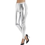 Legging Métallique Argenté, Pantalon Métallisé Femme,