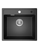 ANYCEE Noir Évier Cuisine 45x46 cm, 80% Sable Quartz