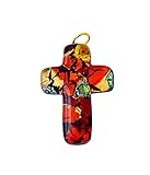 Pendentif en forme de croix en verre de Murano Rouge