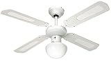 Farelek Bali Ventilateur de plafond, 107 cm, blanc