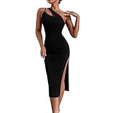 KOEMCY Robe Epaule Denudee Femme Asymétrique à Bretelle