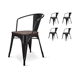 Kosmi - Lot de 4 chaises en métal Noir et Bois foncé