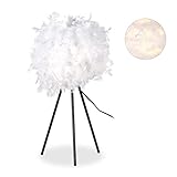 Relaxdays Lampadaire plumes blanches, Lampe sur pied