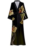 Kihnop Robe kimono longue en satin pour femme - Motif