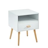 BAÏTA - Table de Chevet ULOS Blanc et Bois