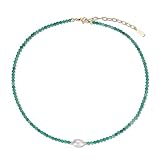 COAI Collier Agate Verte Femme, Collier Perle Naturelle