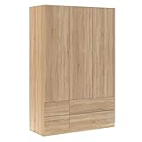 Armoire à 3 portes et 4 tiroirs, armoire de chambre