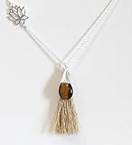 Collier Goutte Oeil de Tigre Fleur de Vie et Pompon