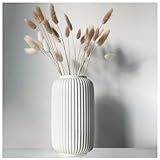 Hauteur 20 cm Vase Côtelé en Ceramique Blanc pour Pampa,
