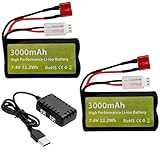 2PCS 7.4V 3000mah 15C 2S Batterie Li-ION Prise T &1PCS