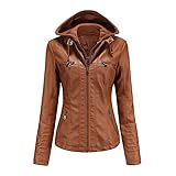Veste en Cuir à Capuche for Femmes,Chapeau détachable