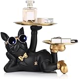 oliruim Statue de Bouledogue Français Noir avec Plateau,