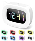 PERMUST Réveil pour enfant, LED, luminosité réglable,