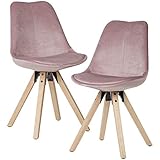 FineBuy Chaise de Salle à Manger Lot de 2 Rose Velours/Bois