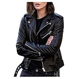 Freenfitmall Manteau de moto en cuir fin pour femme