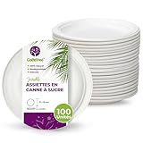 GoBeTree 100 assiettes jetables rondes en bagasse de
