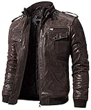 FLAVOR Veste de moto en cuir marron rétro pour homme