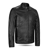 Leatherick Veste de motard en cuir noir pour homme