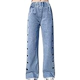 TiaoBug Enfant Fille Jean à Evasé Imprimé Motif Coeur