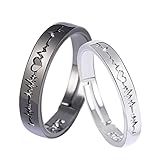 Milageto 2Pcs Couple Anneaux Réglable Mode Electrocardiogramme Bague