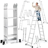 GYMAX 7-en-1 Échelle Multifonctionnelle Pliable, Escabeau